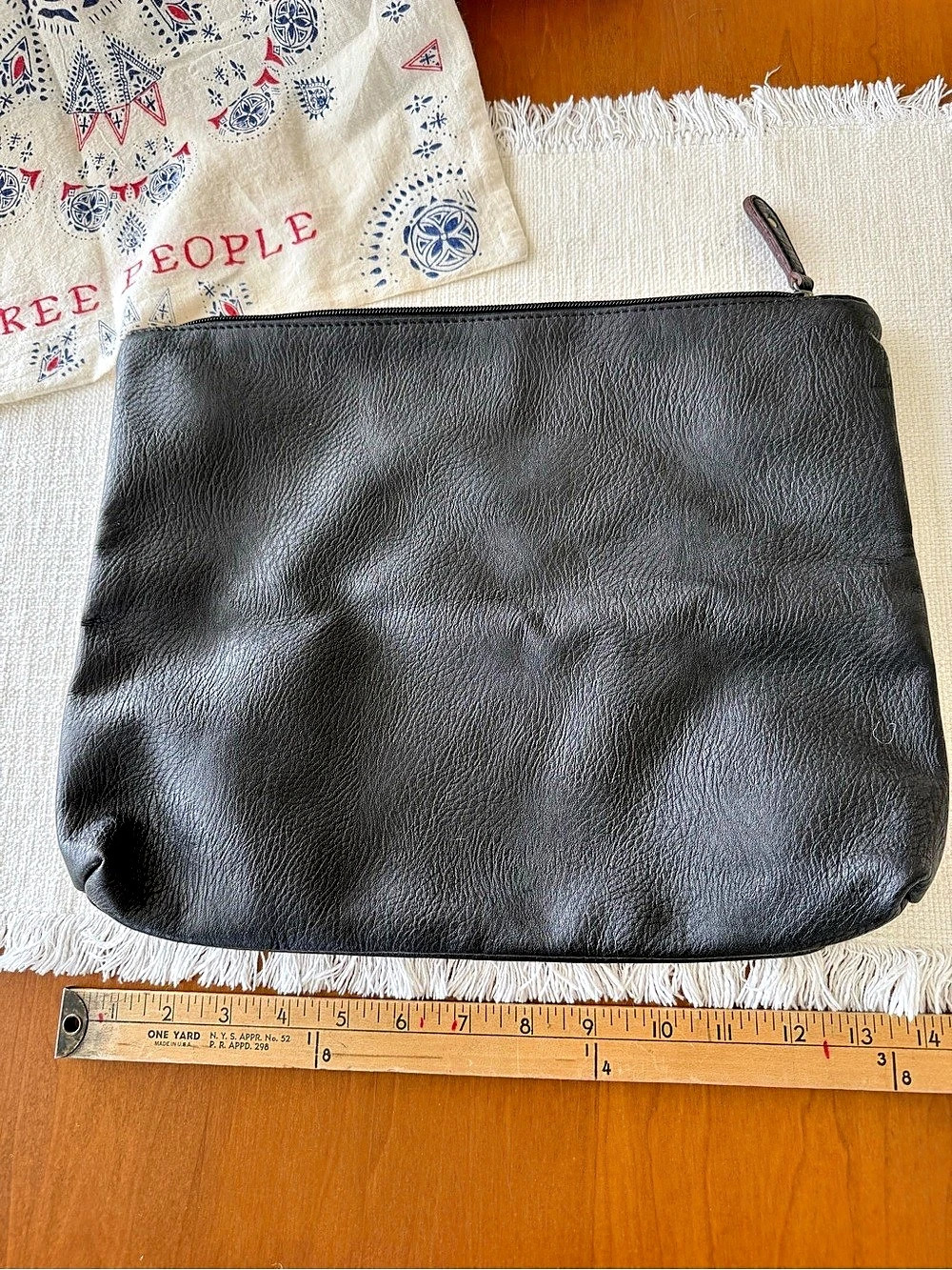 Free People Leather Zip Pouch Black & Cream